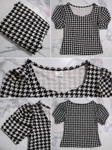Houndstooth Puff Sleeve Top