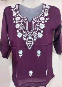 Embroidered Plum Kurti Top