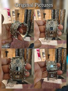 Premium Silver Oxidised Mirror Work Kada Bracelet