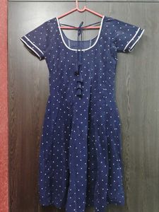 Velvet Navy Blue Polka Dot Dress