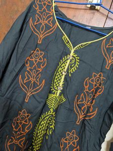 Floral Print Black Kurta