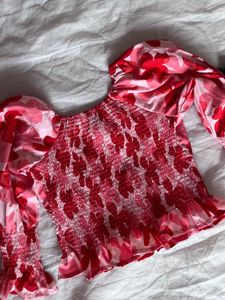Chic Pink Floral Smocked Blouse