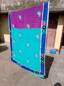 Elegant Teal Embroidered Saree &amp; Blouse