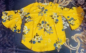 Yellow Floral Bell Sleeve Top