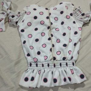 Cute Polka Dot Cold Shoulder Top &amp; Skirt Set