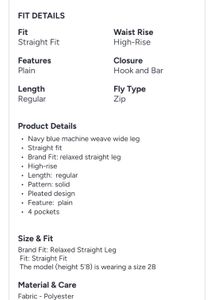 Navy Blue Wide Leg Formal Trousers