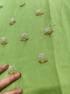 Green Embroidered Kurta with White Pants
