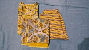 Yellow Floral Print Kurta Set with Dupatta