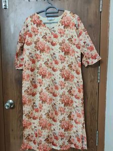 Orange floral kota cotton kurti with lining