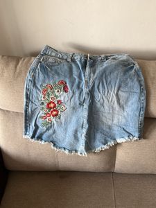 Embroidered Denim Mini Skirt