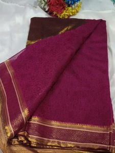 Elegant Maroon &amp; Pink Silk Saree with blouse