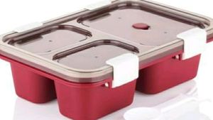 "SAI Tokyo Lunch Box - Buy 1 Get 1 Free - 3 Compartment 1000 ML Plastic Lunch Box (Red + Blue)"