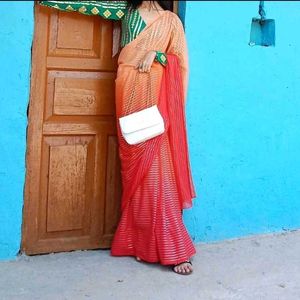 Orange Striped Saree