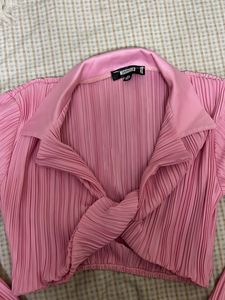 Pink Pleated Long Sleeve Top
