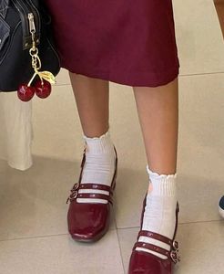 Chic cherry red Mary Jane Block heels 🍒