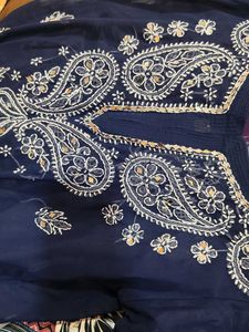 Embroidered Blue Chiffon Blouse