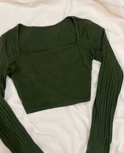 Ribbed Square Neck Long Sleeve Top