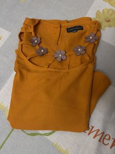 Chic Mustard Yellow Top with Floral Neckline