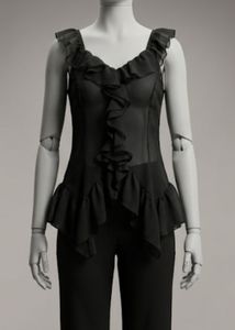 Black Ruffled Chiffon Peplum Camisolea sheer fabri