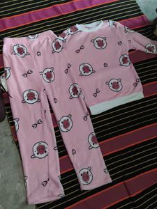 Cute Pink Pajama Set with Cartoon Print