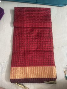 Elegant Red Silk Saree with Gold Border