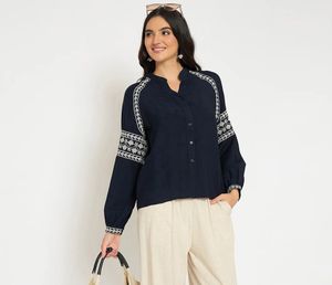Elegant Navy Blue Embroidered Tunic