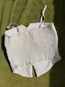 Chic White Textured Bustier Top