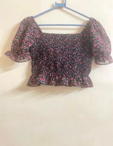 Off-Shoulder Smocked Peplum Top. size