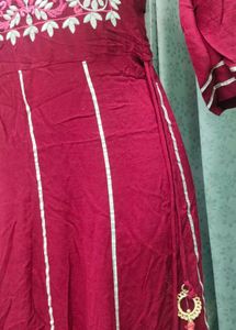 Maroon Embroidered Kurta