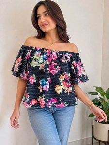 Off-Shoulder Floral Print Top