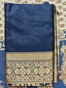 Navy Blue Saree with Gold Border