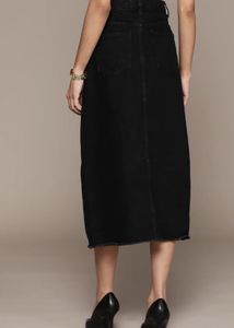 Mango Black Denim Midi Skirt with High Slit