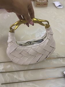 Chic Woven Handbag with Gold Handle