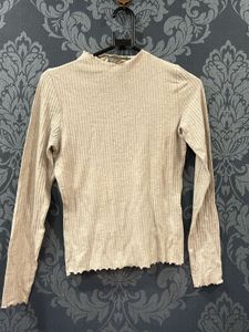 Ribbed Mock Neck Ruffle Trim Top