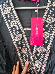 Elegant Dark Kurta with Intricate Neckline