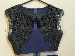 Navy Blue Lace Trimmed Bodycon Dress