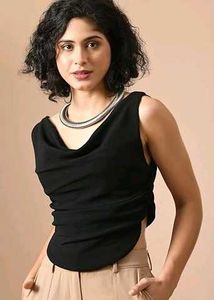 Sleek Black Cowl Neck Sleeveless Top