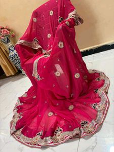 Vibrant Pink Embroidered Saree
