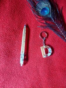 Handmade Resin Letter 'D' Keychain & Pen Set