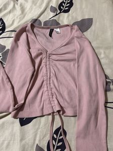 Pink Ruched Long Sleeve Top