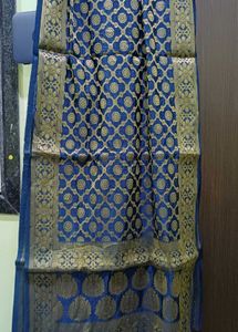Elegant Blue & Gold Brocade Dupatta