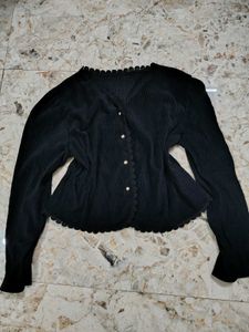 Elegant Black Textured Button-Up Top
