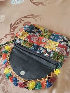 Boho Patchwork Sling Bag with Tassels