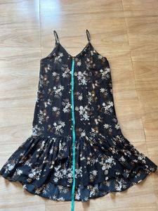 Floral Print Slip Dress with Ruffle Hem