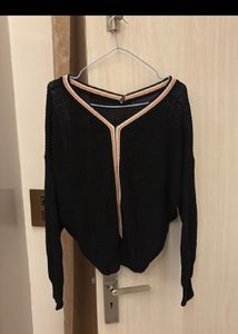 Black V-Neck Knitted Sweater