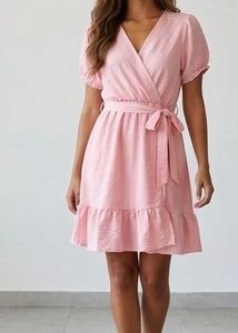 Pink Wrap Dress with Ruffle Hem