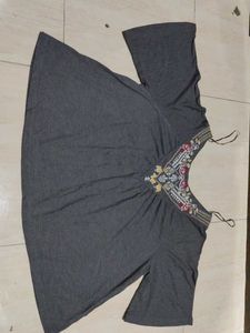 Gray Embroidered Top