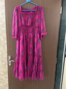 Pink Floral Midi Dress