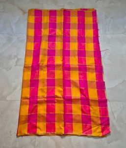 Vibrant Pink & Yellow Checked Silk Saree