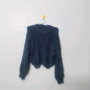Fluffy Blue Knit Sweater